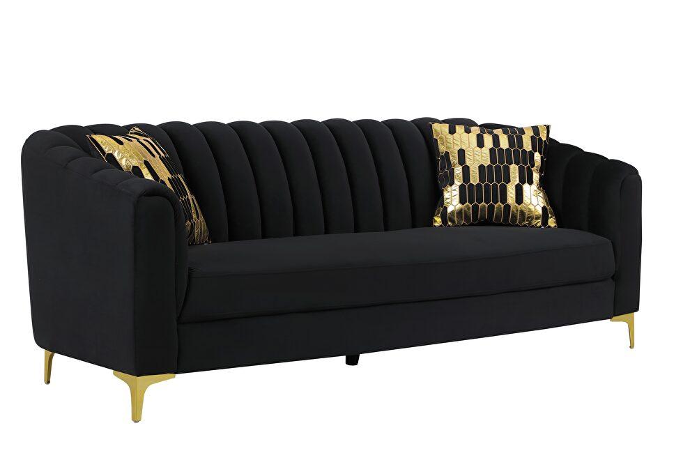 Contemporary Sofa U777 U777A-BLACK VELVET-S W/2 PILLOWS in Black Velvet