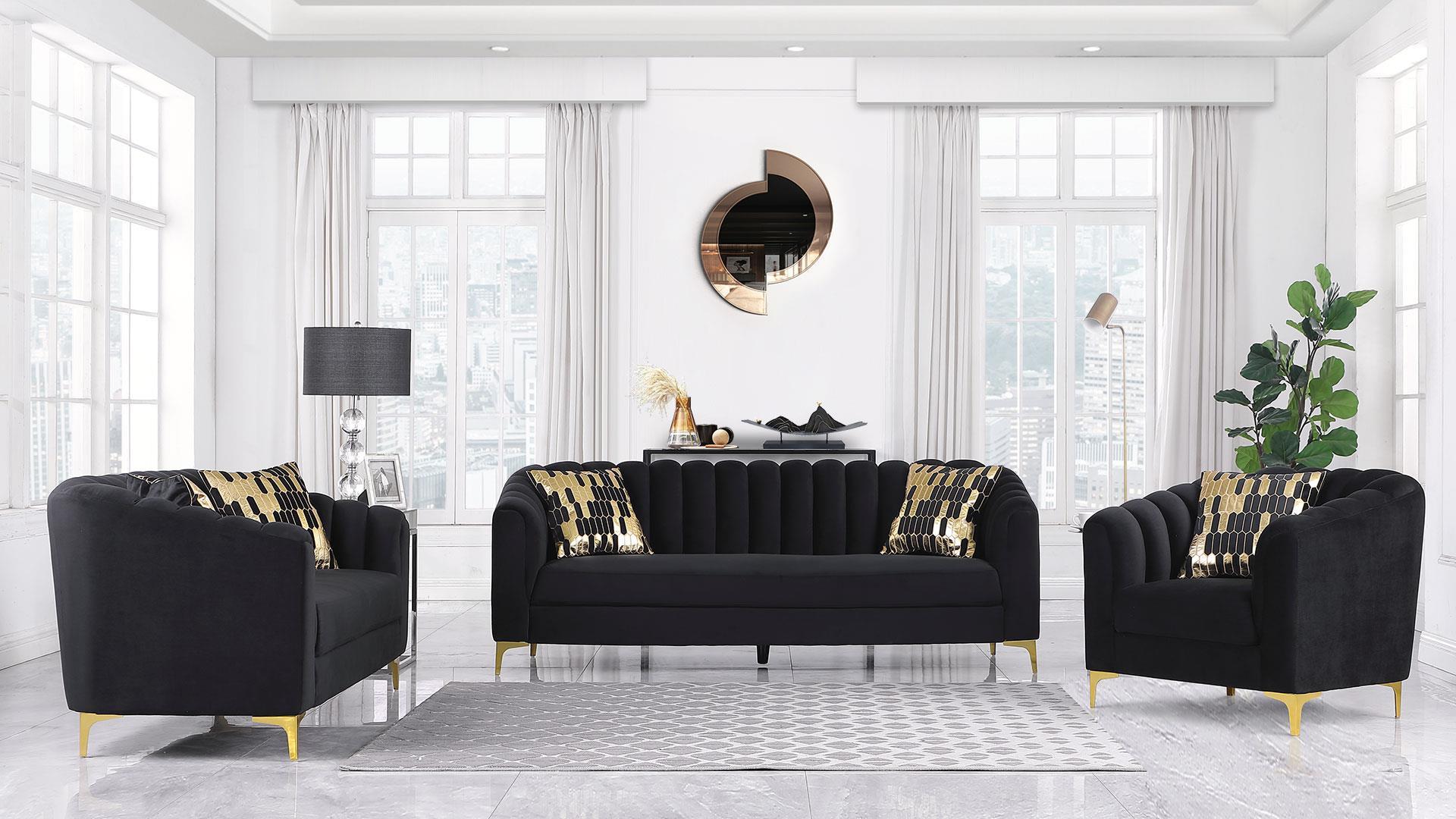 

    
U777 Black Velvet Channel Tufted Back Contemporary Design Sofa Set 3Pcs Global USA
