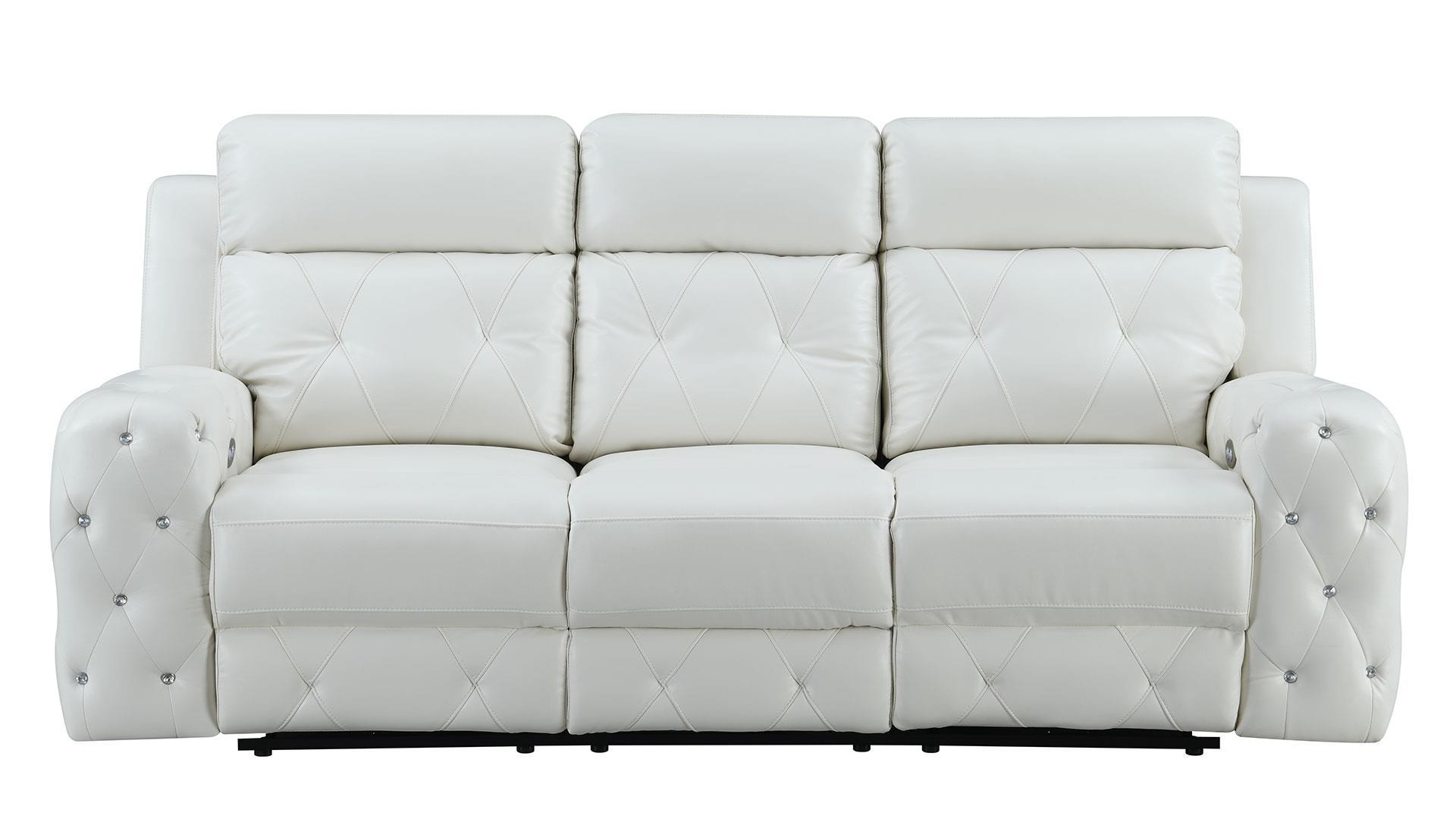 Contemporary Power Reclining Sofa U8311 U8311-BLANCHE WHITE-PRS in White leather gel