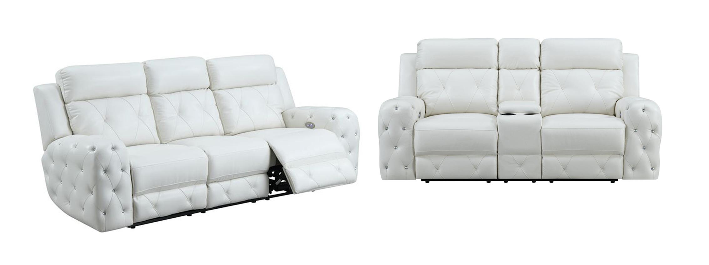

    
U8311 White Leather Gel Modern Power Reclining Sofa Set w/Console 2Pcs Global USA
