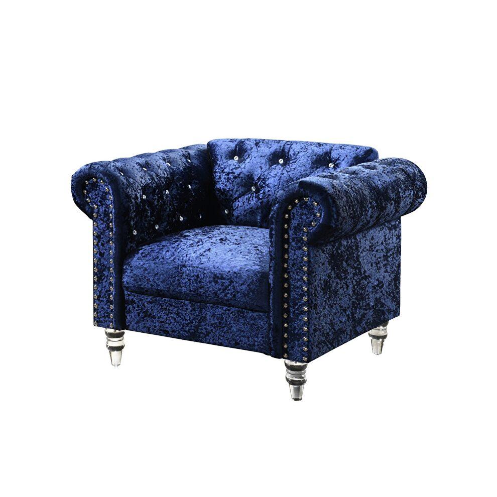 Transitional Armchair U9550 U9550-BLUE VELVET- CH in Blue Velvet