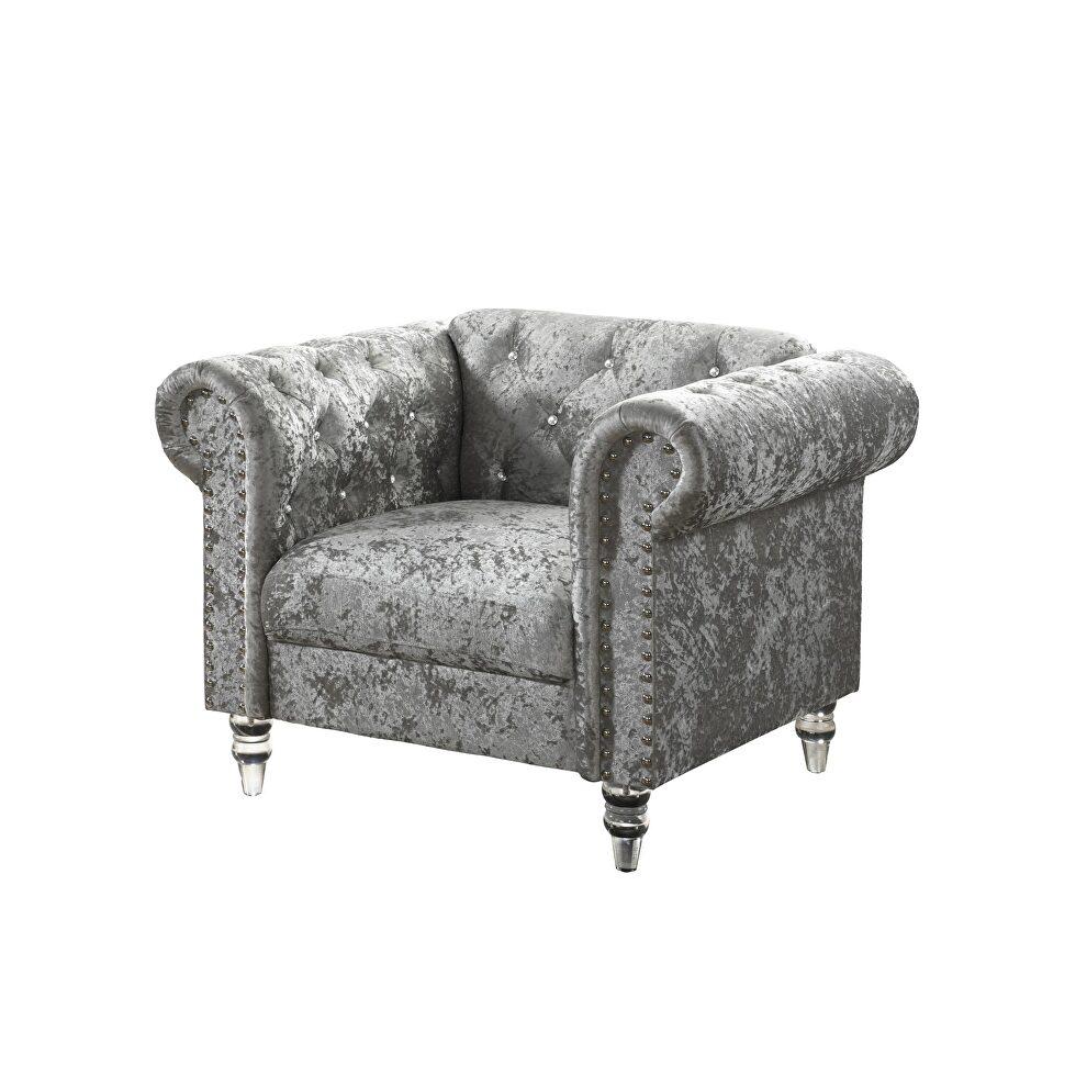 

    
U9550 Tufted Design Glam Grey Velvet Armchair Global USA
