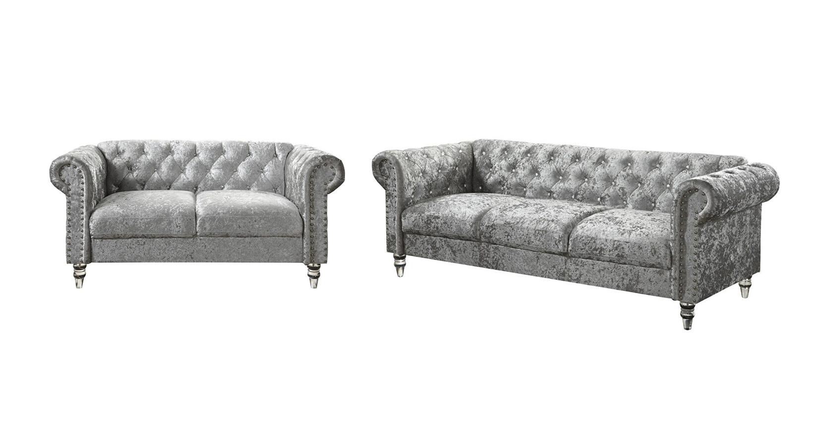 Transitional Sofa and Loveseat Set U9550 U9550-GREY VELVET-S/LS in Gray Velvet