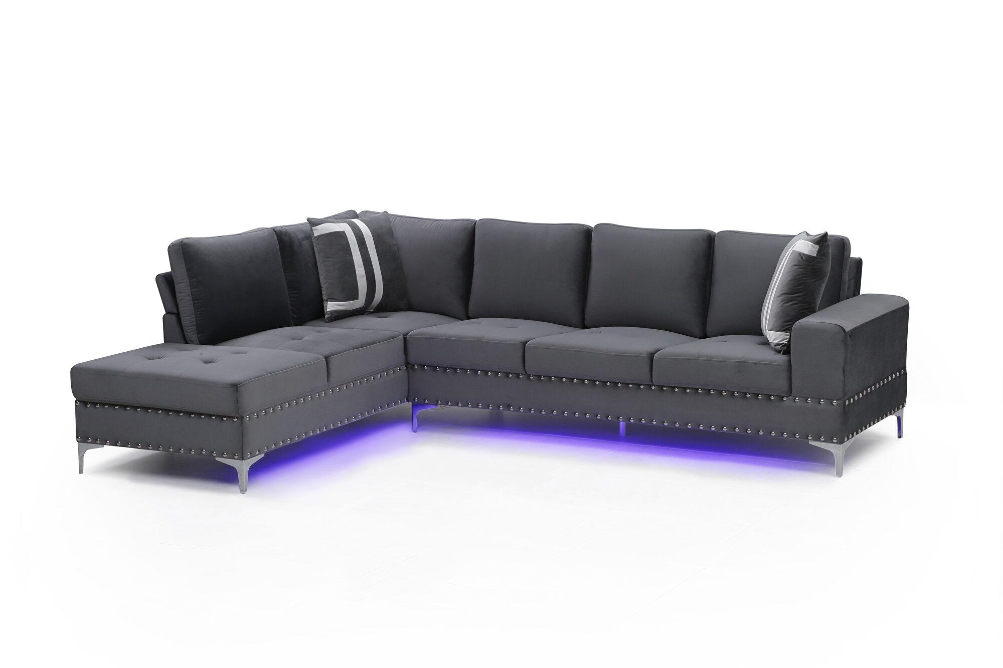 Contemporary Sectional Sofa U97 U97-GREY VELVET-SECTIONAL W/ LED in Gray Velvet