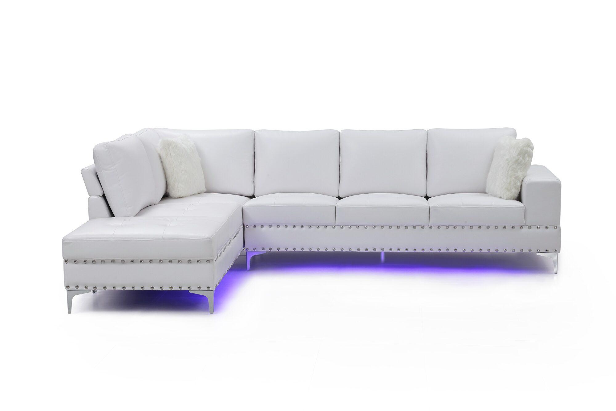 Contemporary Sectional Sofa U97 U97-BLANCHE WHITE-SECTIONAL W/ LED in White Polyurethane