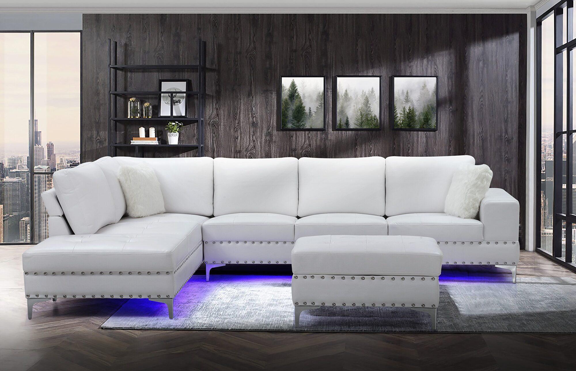 

    
U97 Contemporary White PU Sectional Sofa w/ LED Global USA
