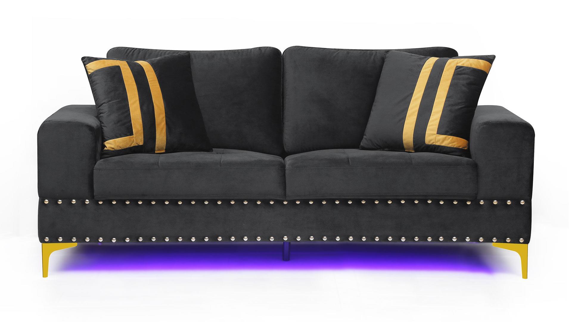 

    
U98 Glam Design Black Velvet Sofa w/ LED & USB Global USA
