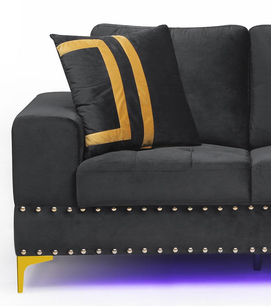 

    
U98 Glam Design Black Velvet Sofa w/ LED & USB Global USA
