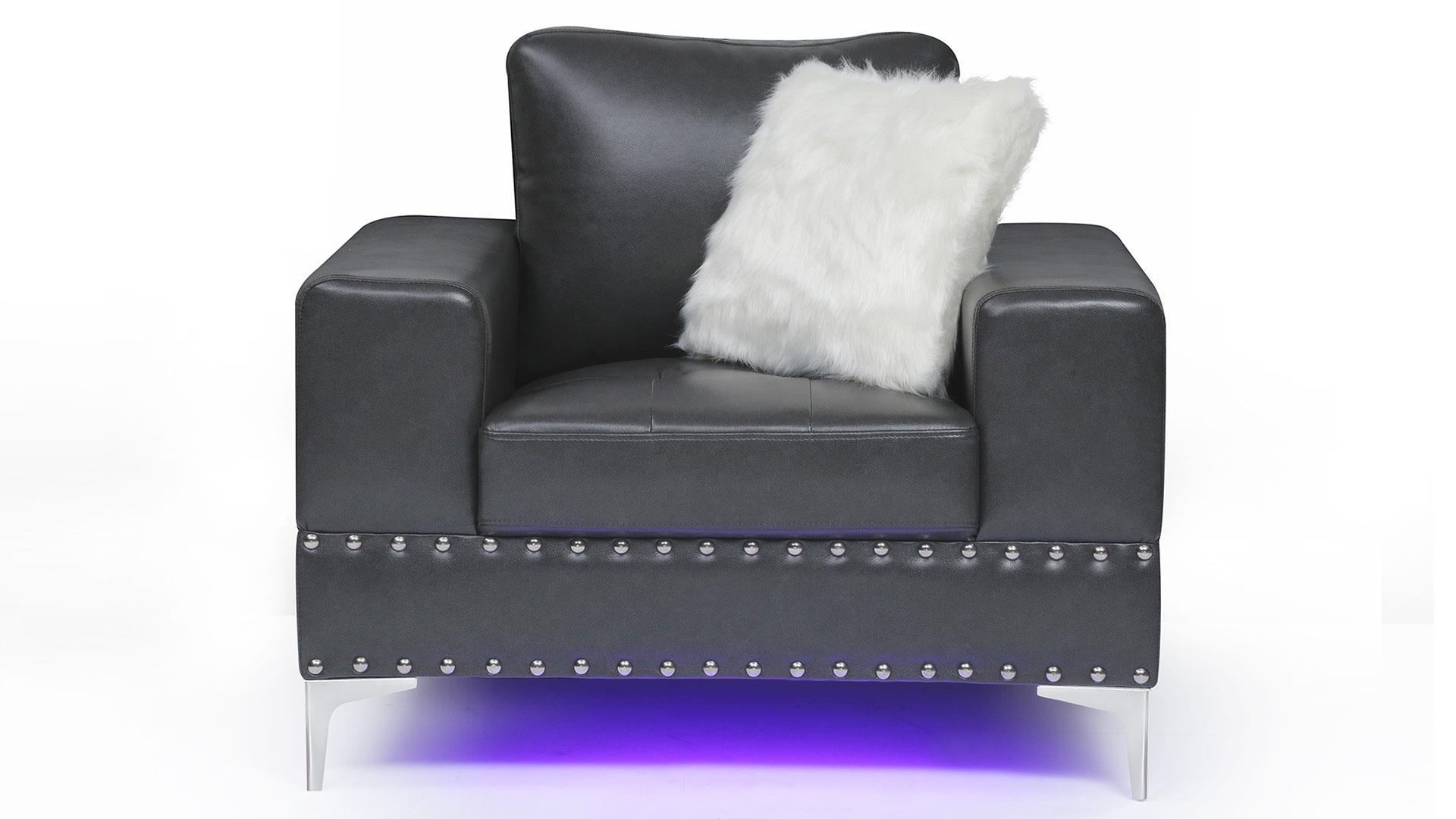 

    
U98 Glam Design Charcoal Leather Gel Armchair  w/ LED Global USA
