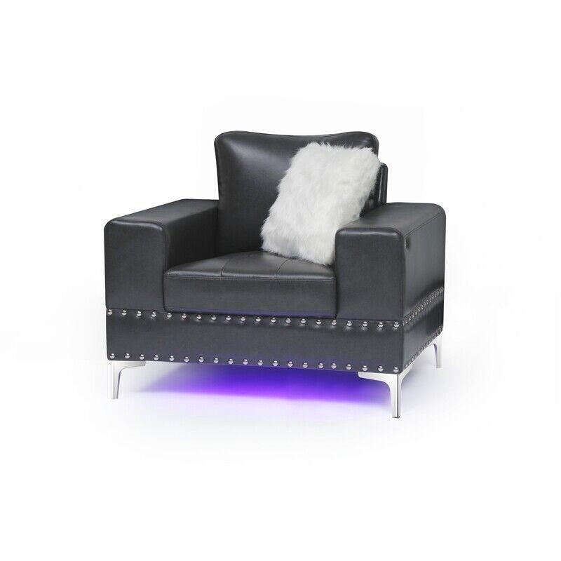 Transitional Armchair U98 U98-BLANCHE CHARCOAL-CH W/ LED in Charcoal leather gel