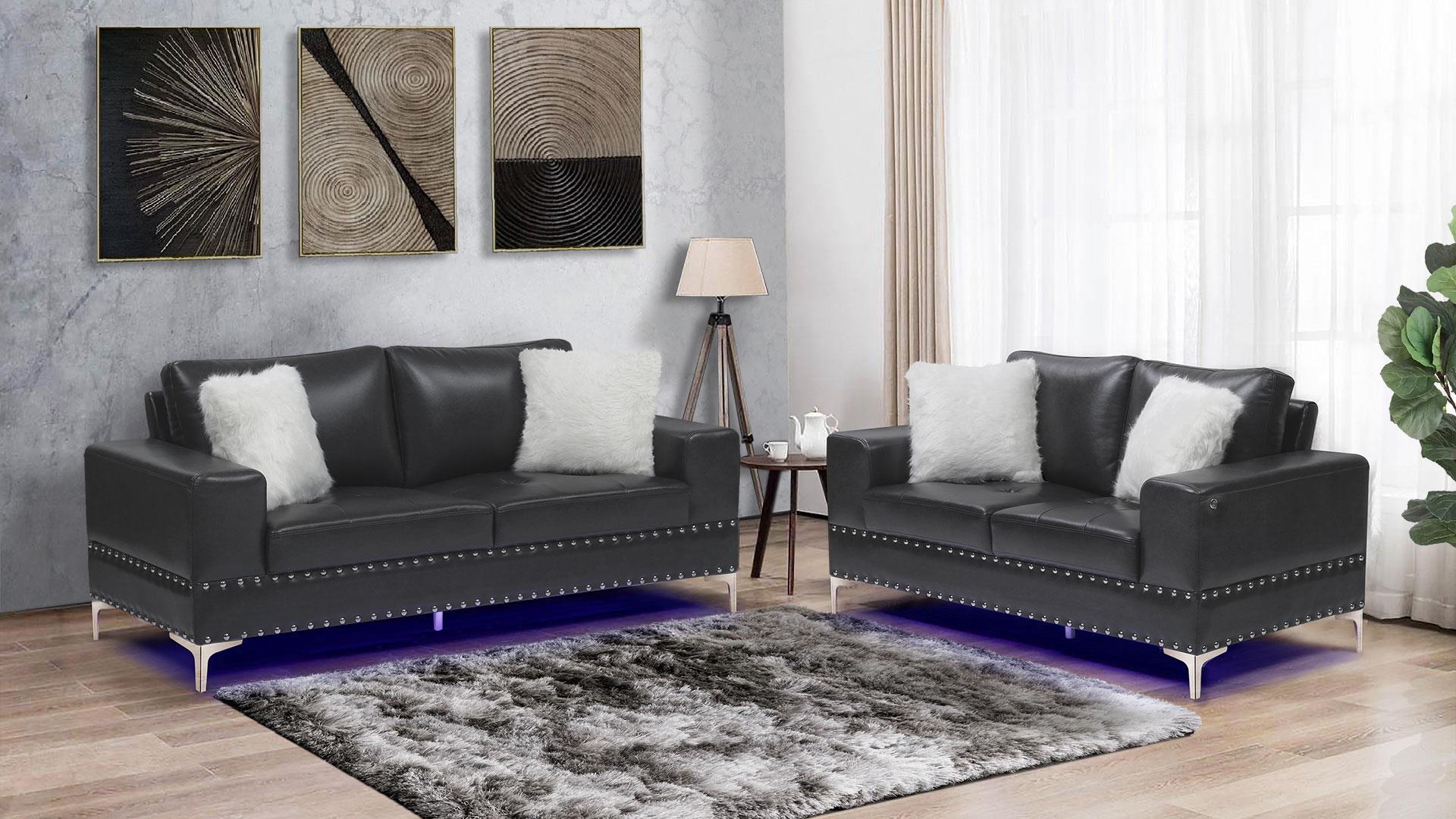 Transitional Sofa and Loveseat Set U98 U98-BLANCHE CHARCOAL-S/LS in Charcoal leather gel