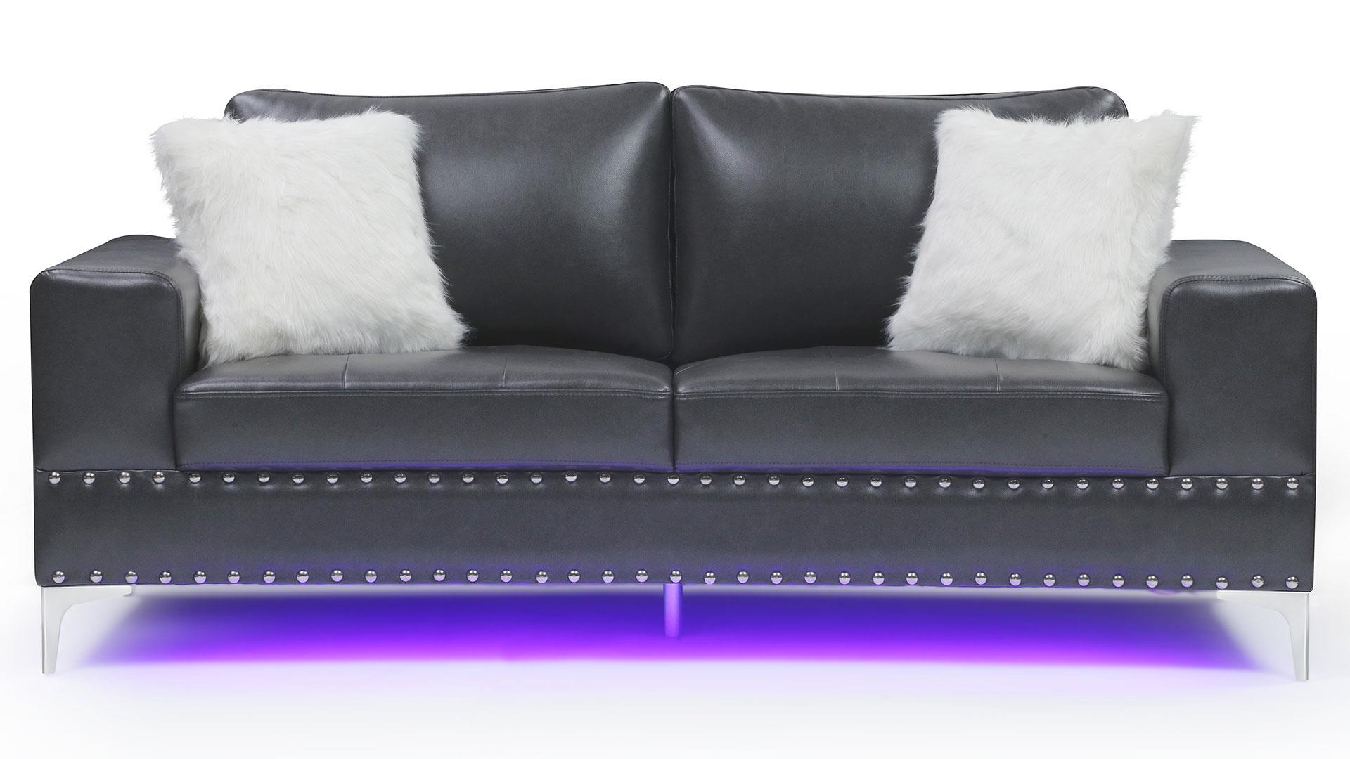 Transitional Sofa U98 U98-BLANCHE CHARCOAL-S W/ LED + USB in Charcoal leather gel