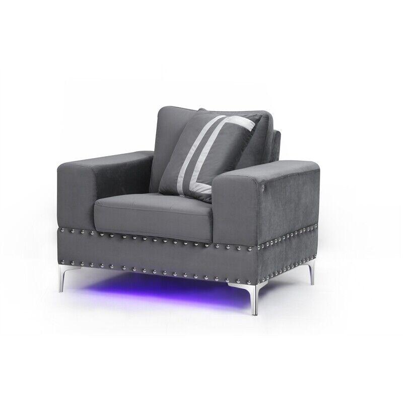 

    
U98 Glam Design Gray Velvet Armchair w/ LED Global USA
