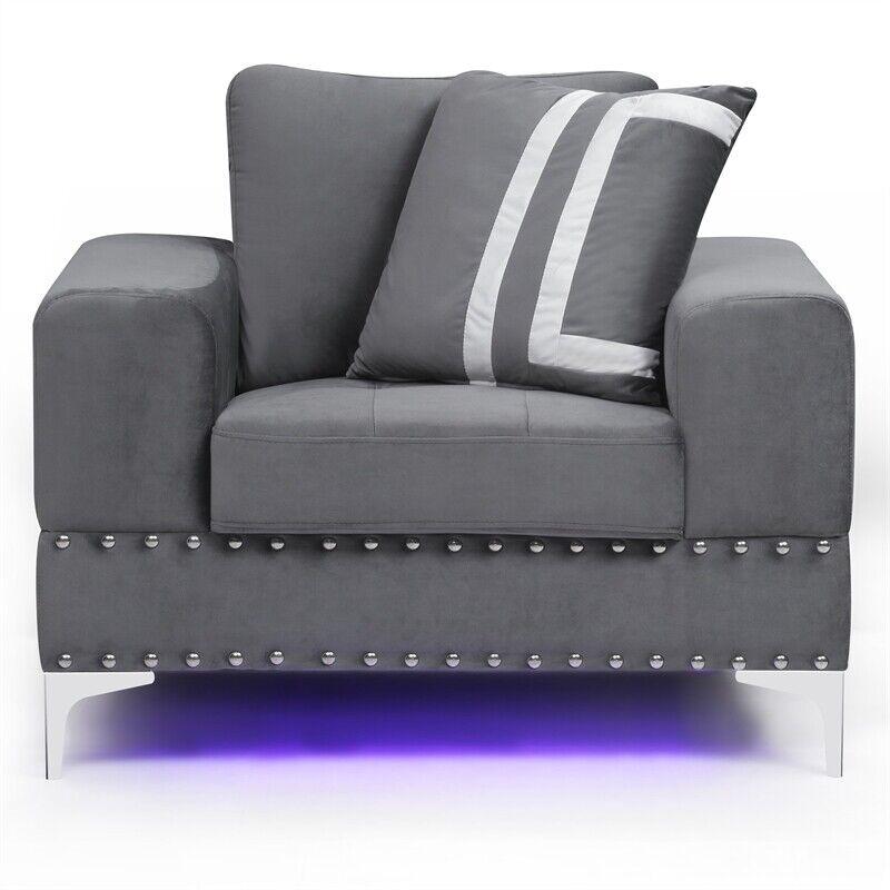 

    
U98 Glam Design Gray Velvet Armchair w/ LED Global USA
