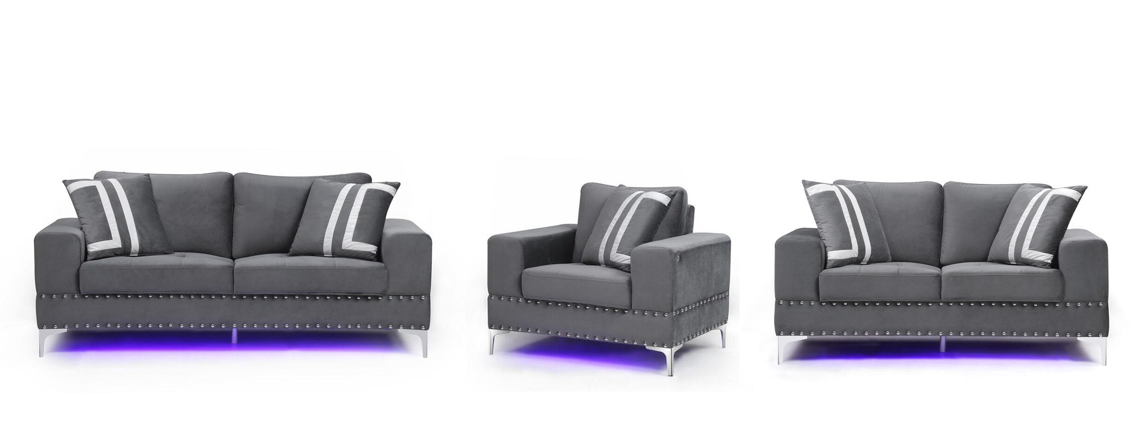 

    
U98 Glam Design Gray Velvet Sofa Set 3Pcs w/ LED Global USA
