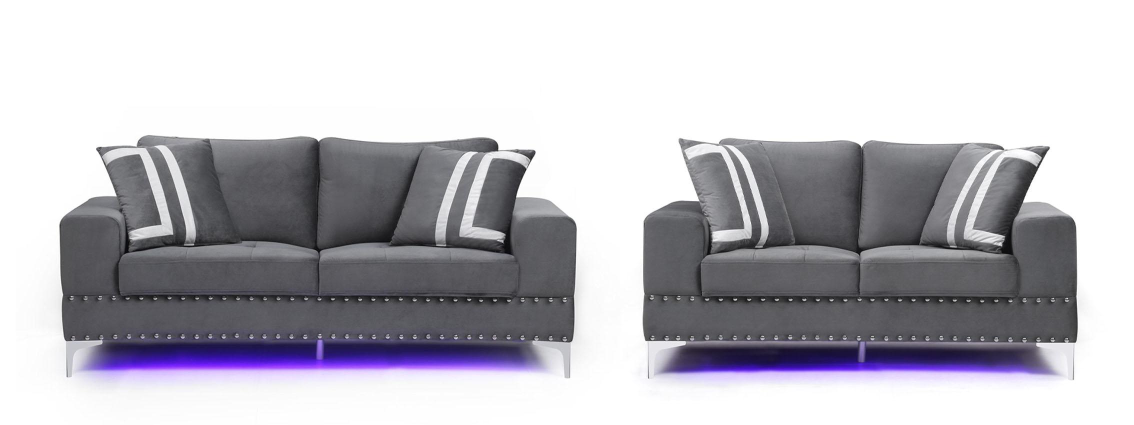 

    
U98 Glam Design Gray Velvet Sofa w/ LED & USB Global USA
