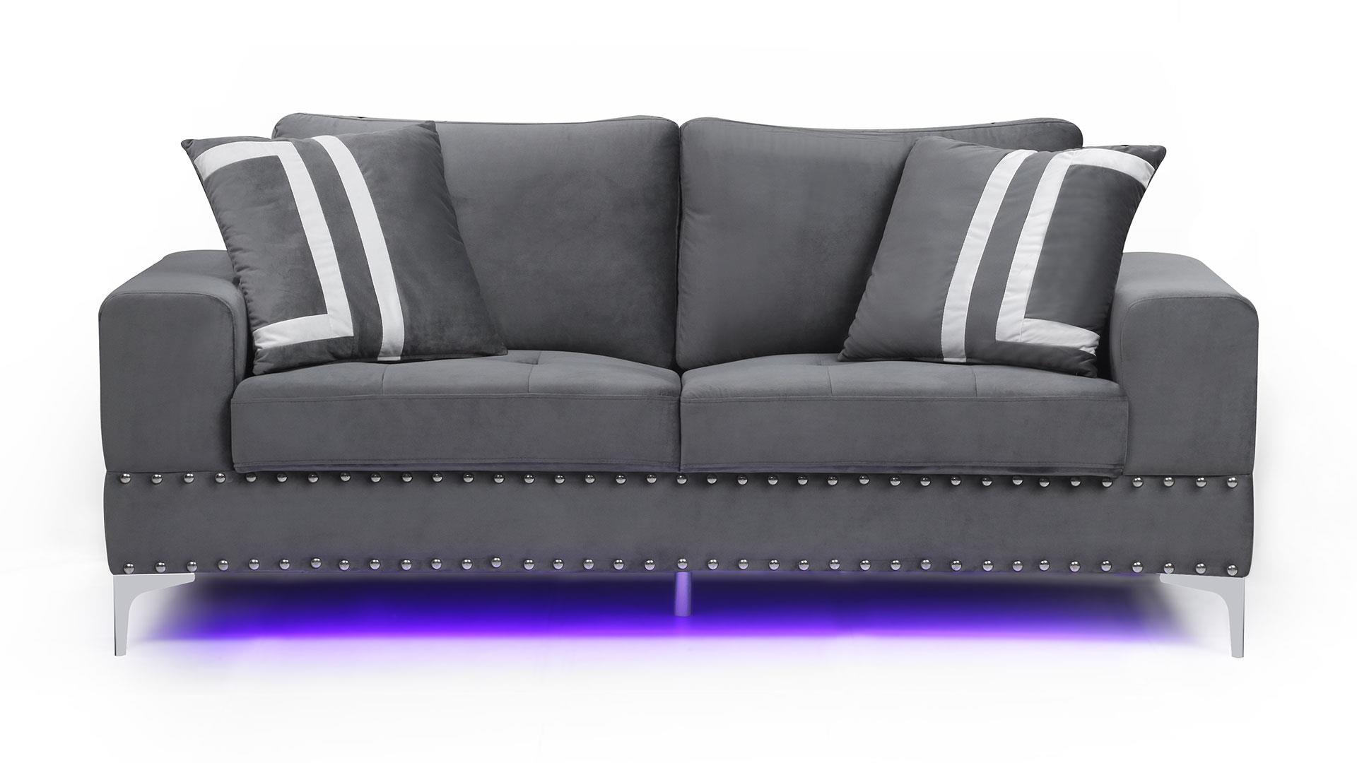 Transitional Sofa U98 U98-GREY VELVET-S W/ LED + USB in Gray Velvet