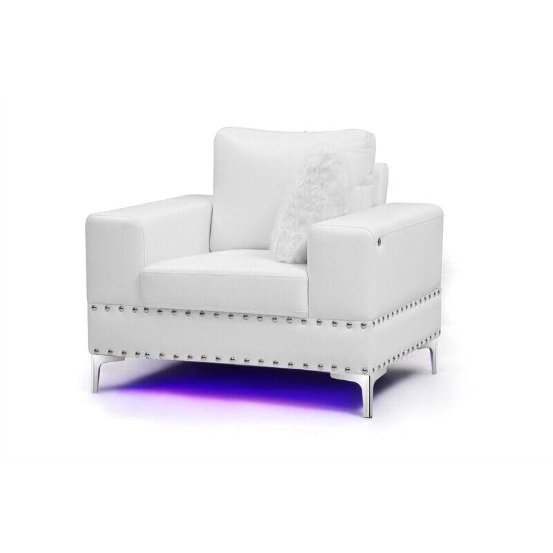 Transitional Armchair U98 U98-BLANCHE WHITE-CH W/ LED in White leather gel
