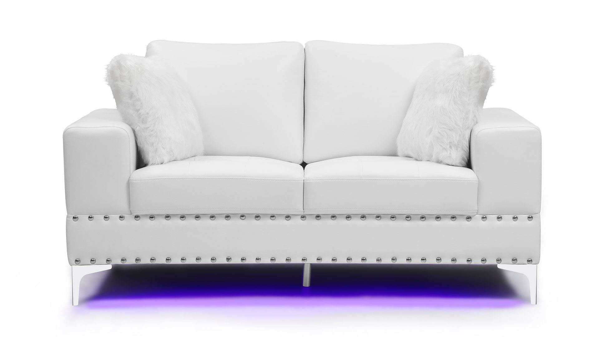Transitional Loveseat U98 U98-BLANCHE WHITE-LS W/ LED in White leather gel