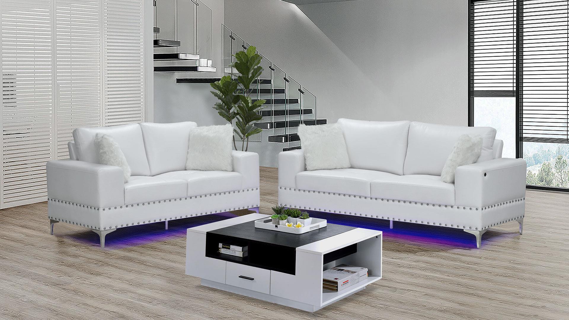Transitional Sofa and Loveseat Set U98 U98-BLANCHE WHITE-S/LS in White leather gel