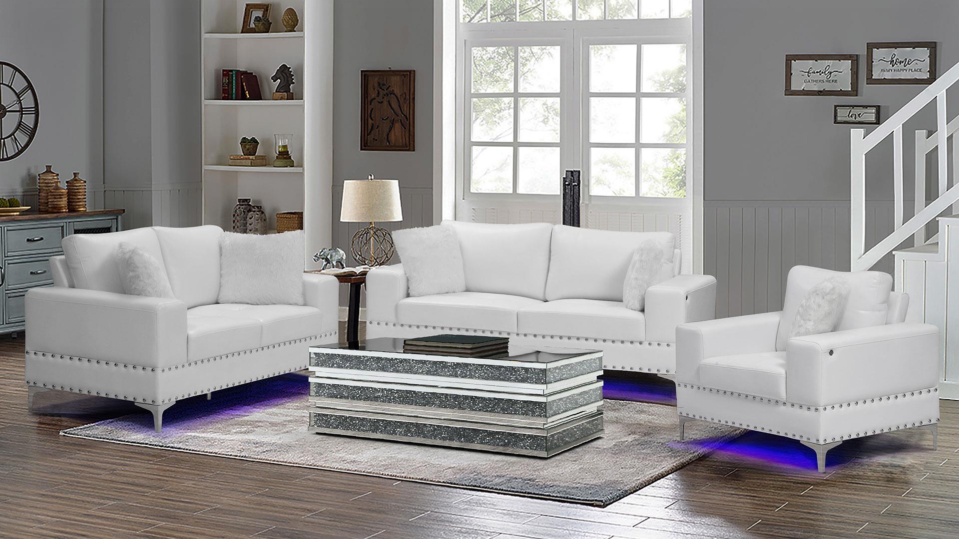 

    
U98 Glam Design White Leather Gel Sofa Set 3Pcs w/ LED Global USA
