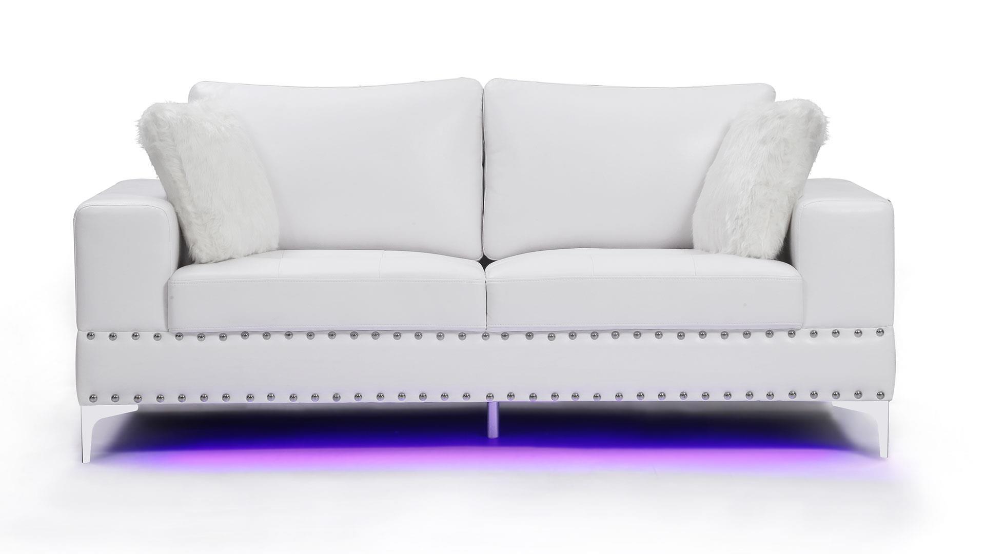Transitional Sofa U98 U98-BLANCHE WHITE-S W/ LED + USB in White leather gel