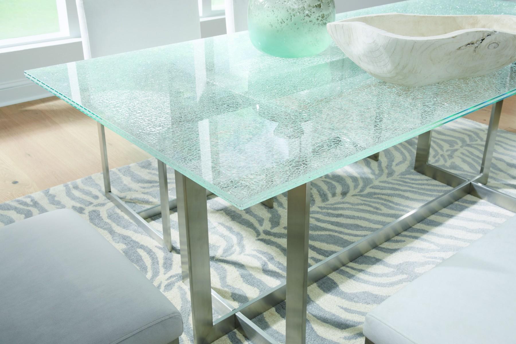 

    
Ultra-clear Crackled Glass Metal Base Dining Table ELIZA by Modus Furniture
