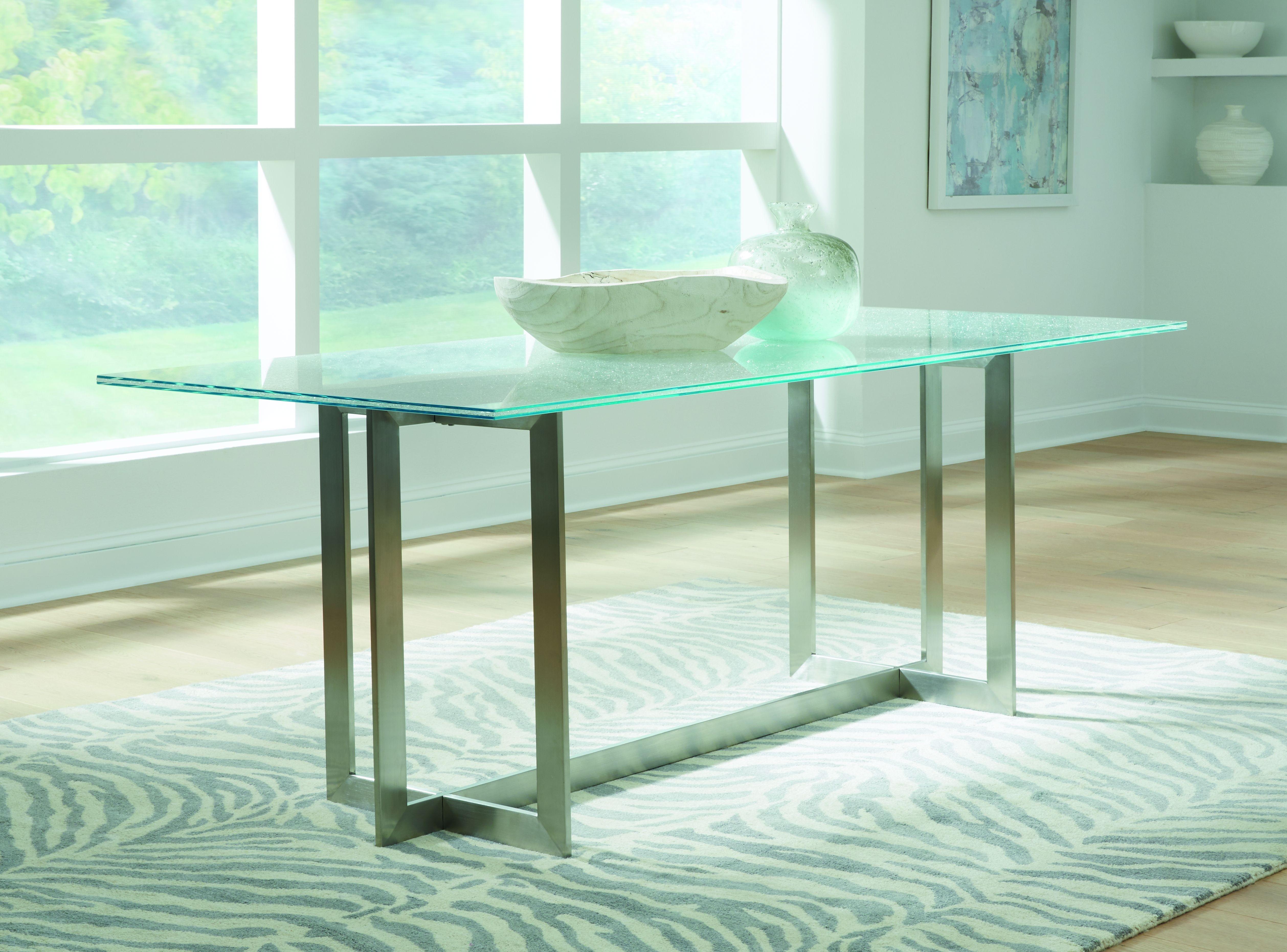 

    
Ultra-clear Crackled Glass Metal Base Dining Table ELIZA by Modus Furniture
