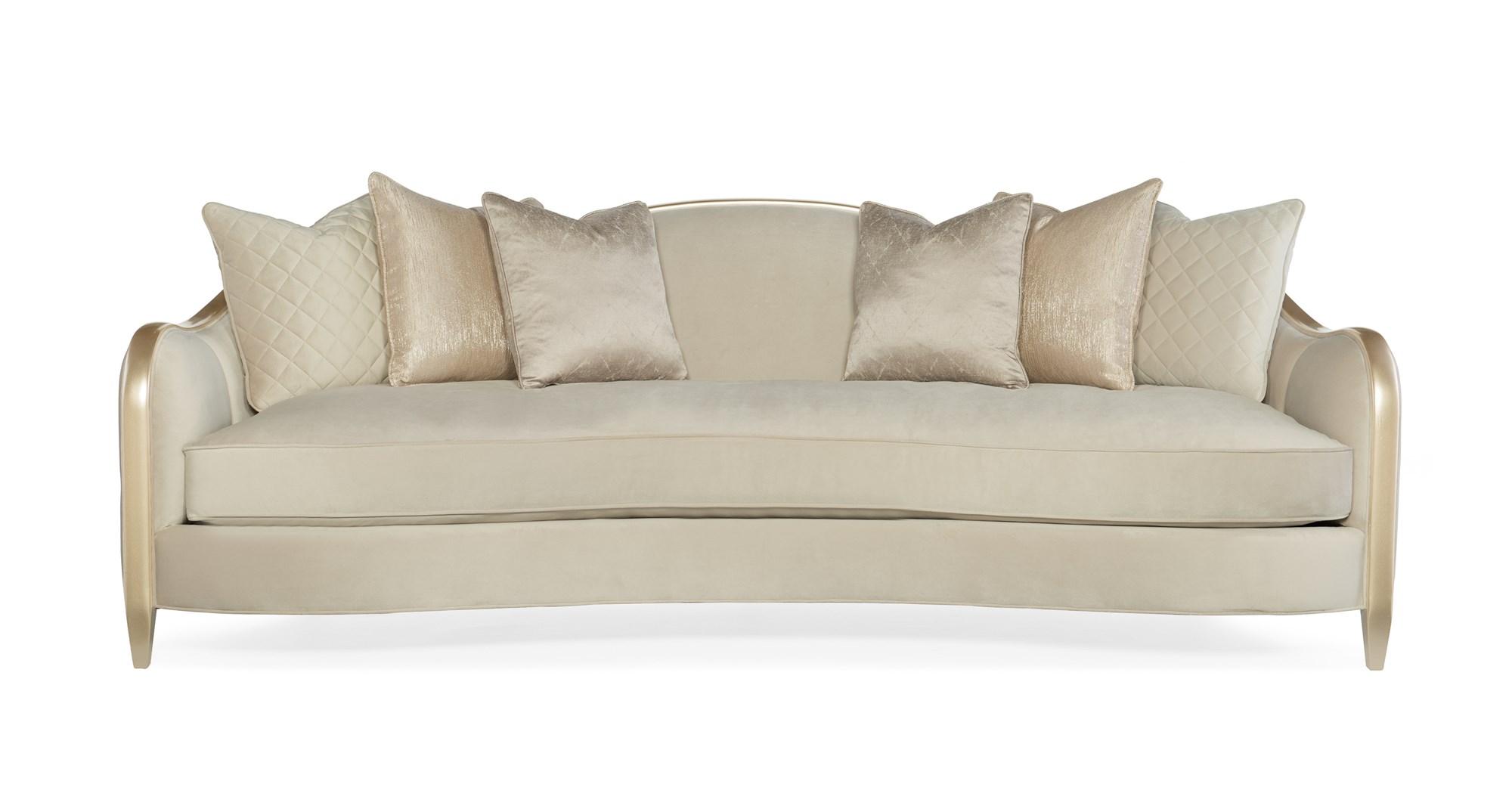 

    
Ultra-soft Oyster-colored Velvet Blush Taupe Finish Traditional ADELA SOFA by Caracole
