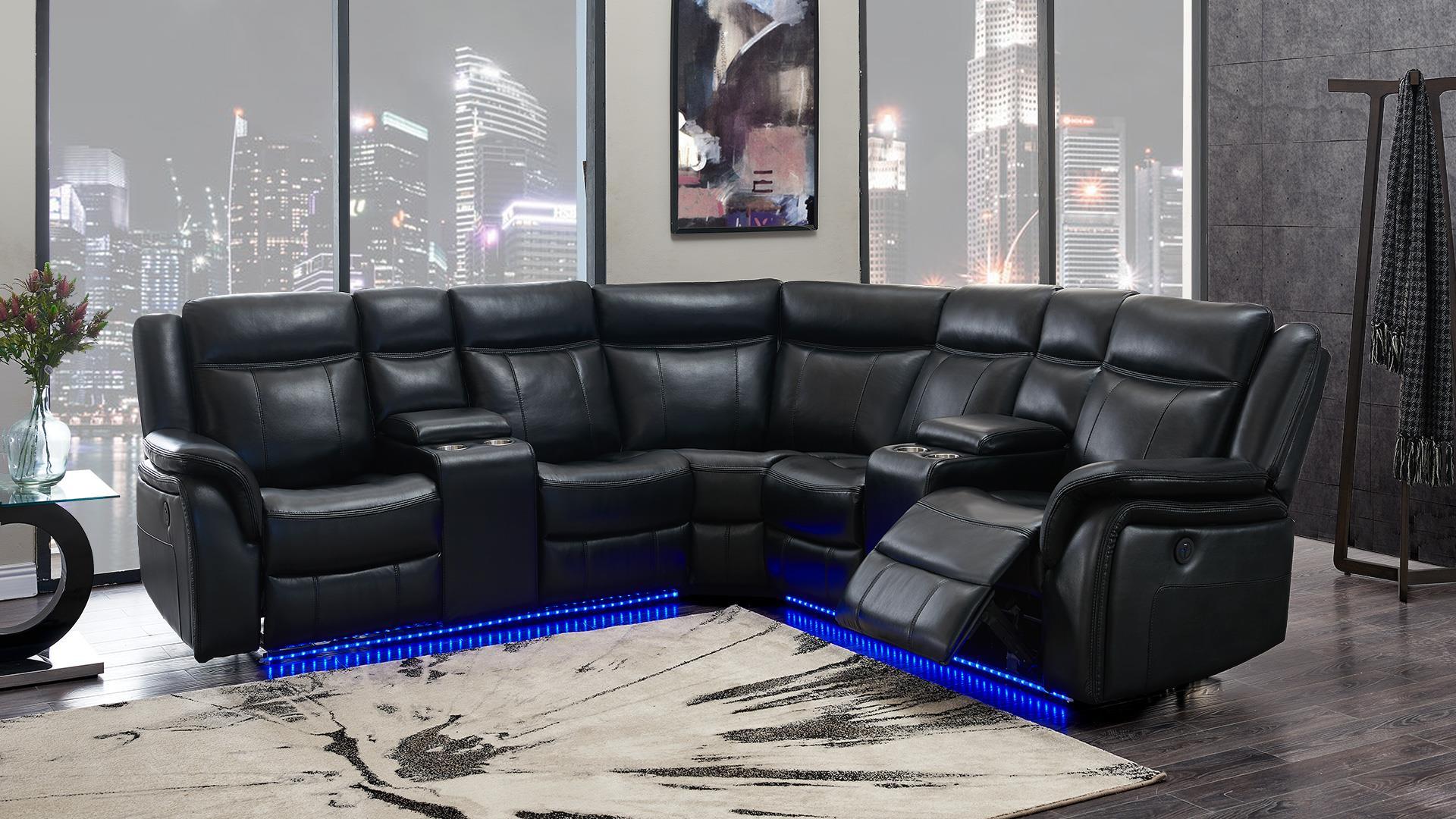 Transitional Reclining Sectional UM02 UM02-BL-SECTIONAL in Black leather gel