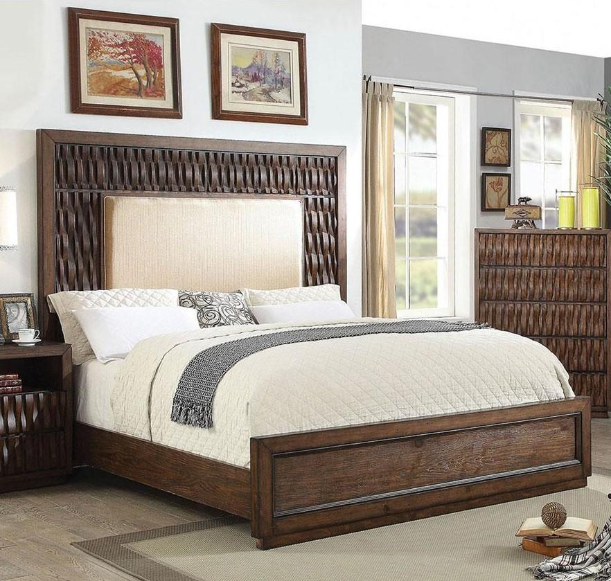 

    
Upholstered CAL King Bedroom Set 4Pcs in Chestnut Eutropia by Furniture of America
