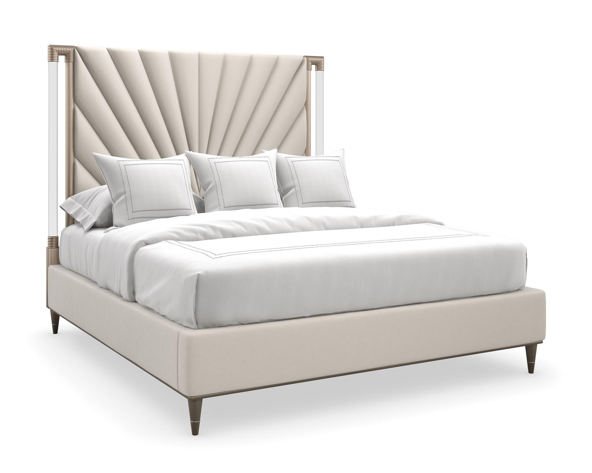 Contemporary Platform Bed VALENTINA UPH KING BED C113-422-121 in Pearl, Gold Fabric