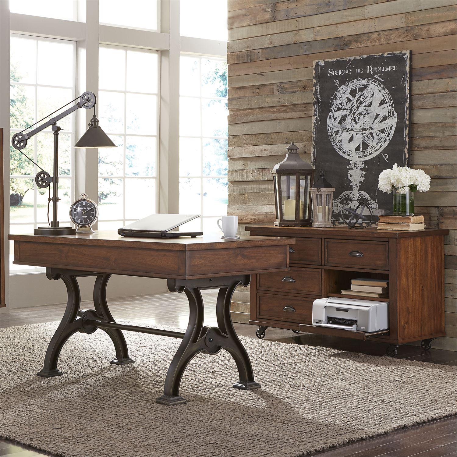 

    
Cobblestone Brown Finish Wood Writing Complete 2 Piece Desk  411-HO-CDS Liberty Furniture
