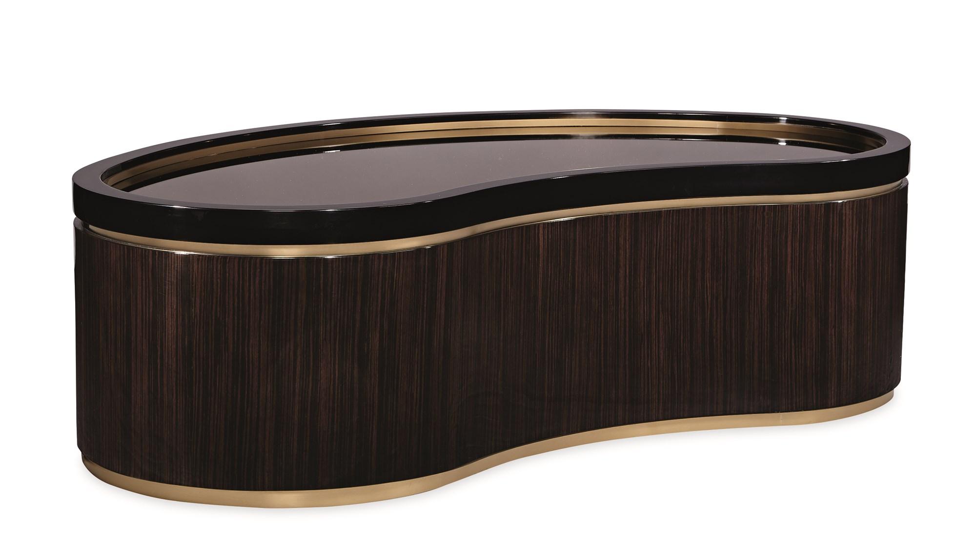 

    
Urban Ebony & Urban Brass Finish THE FLOW COCKTAIL TABLE by Caracole

