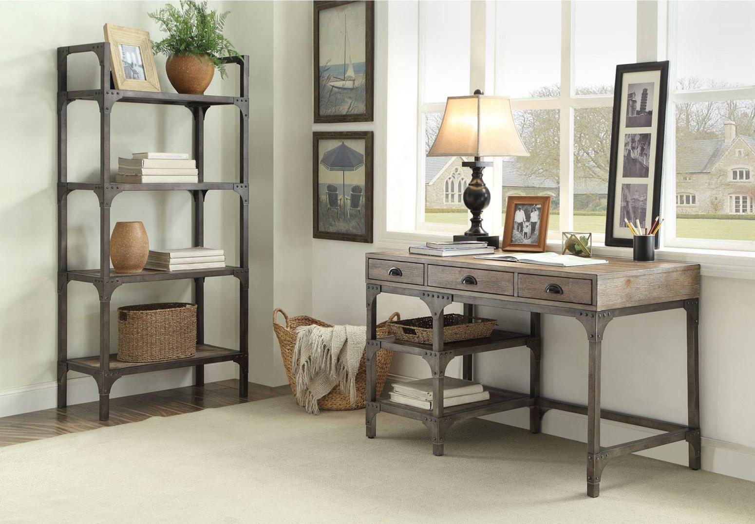 Rustic, Urban Desk and Bookcase Rory 505WD-Set-2 in Oak 