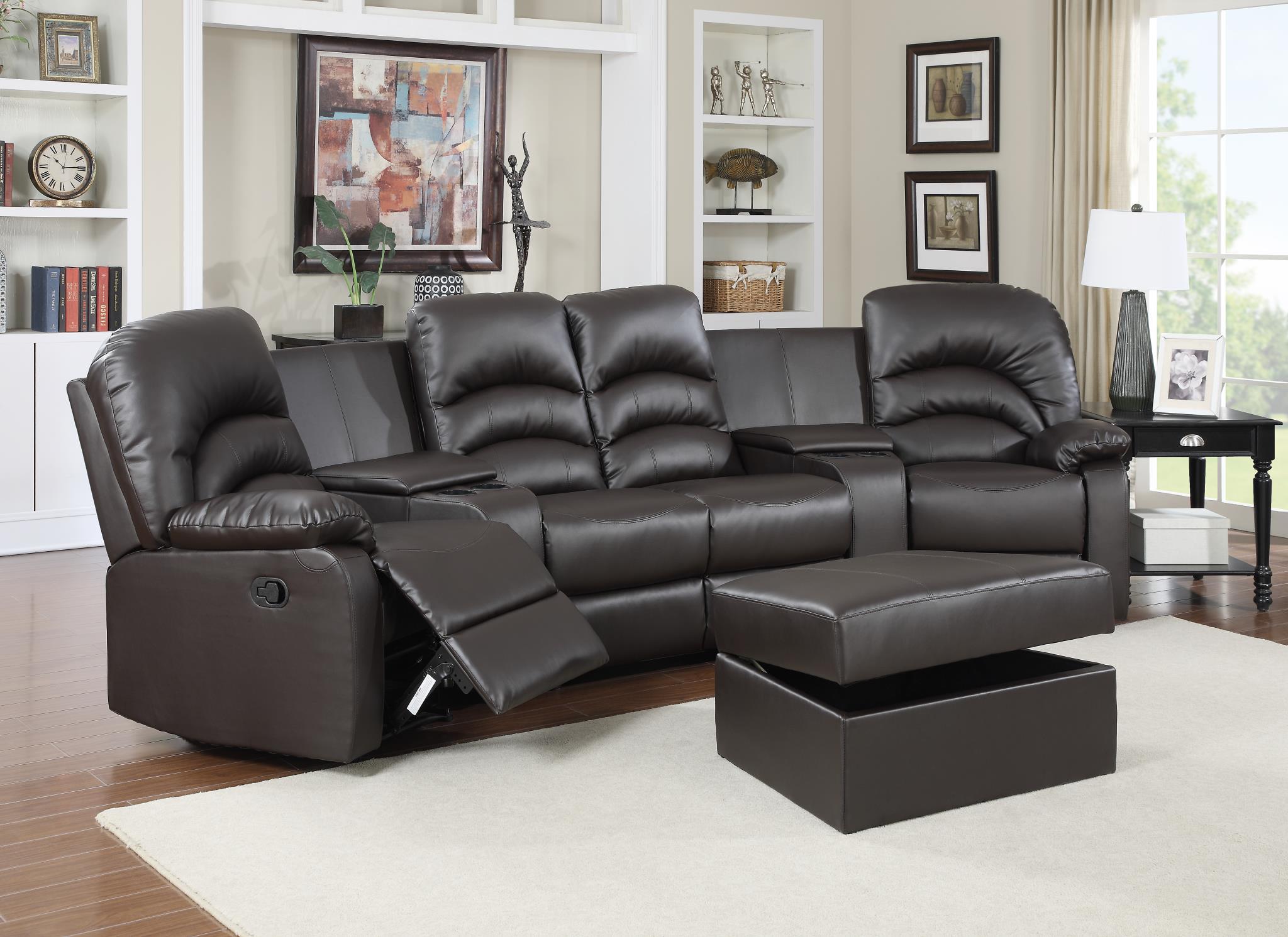 

    
Ventura Reclining Brown Leather Sectional w/Ottoman Home Theater Seats
