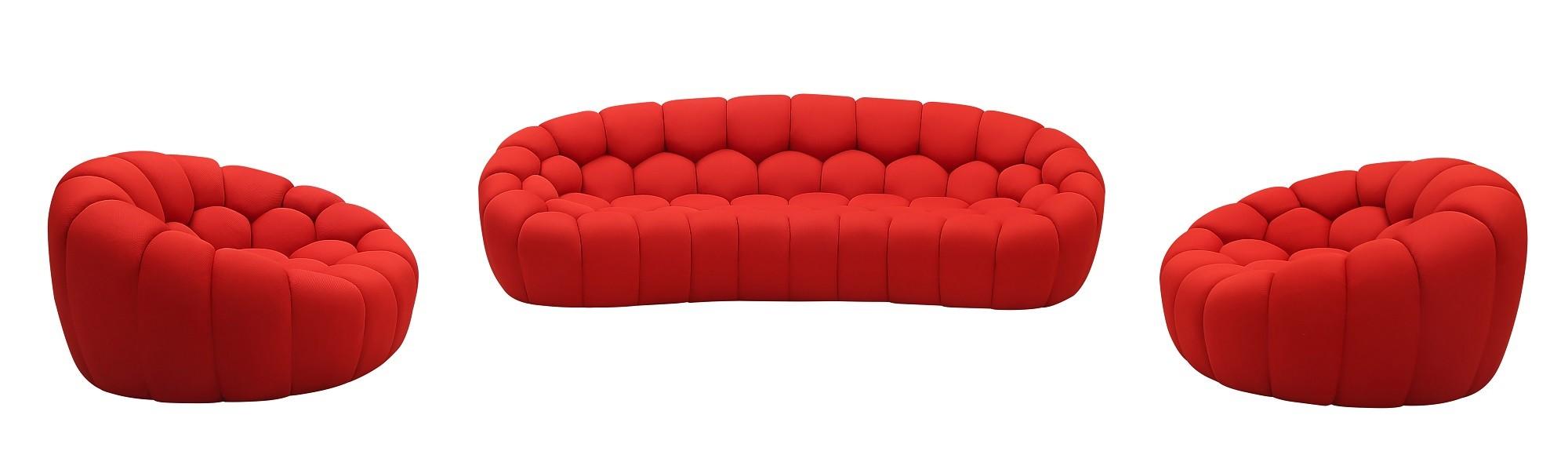 

    
Vibrant Red Fabric Rounded Shape Sofa Set 3Pcs Contemporary J&M Fantasy
