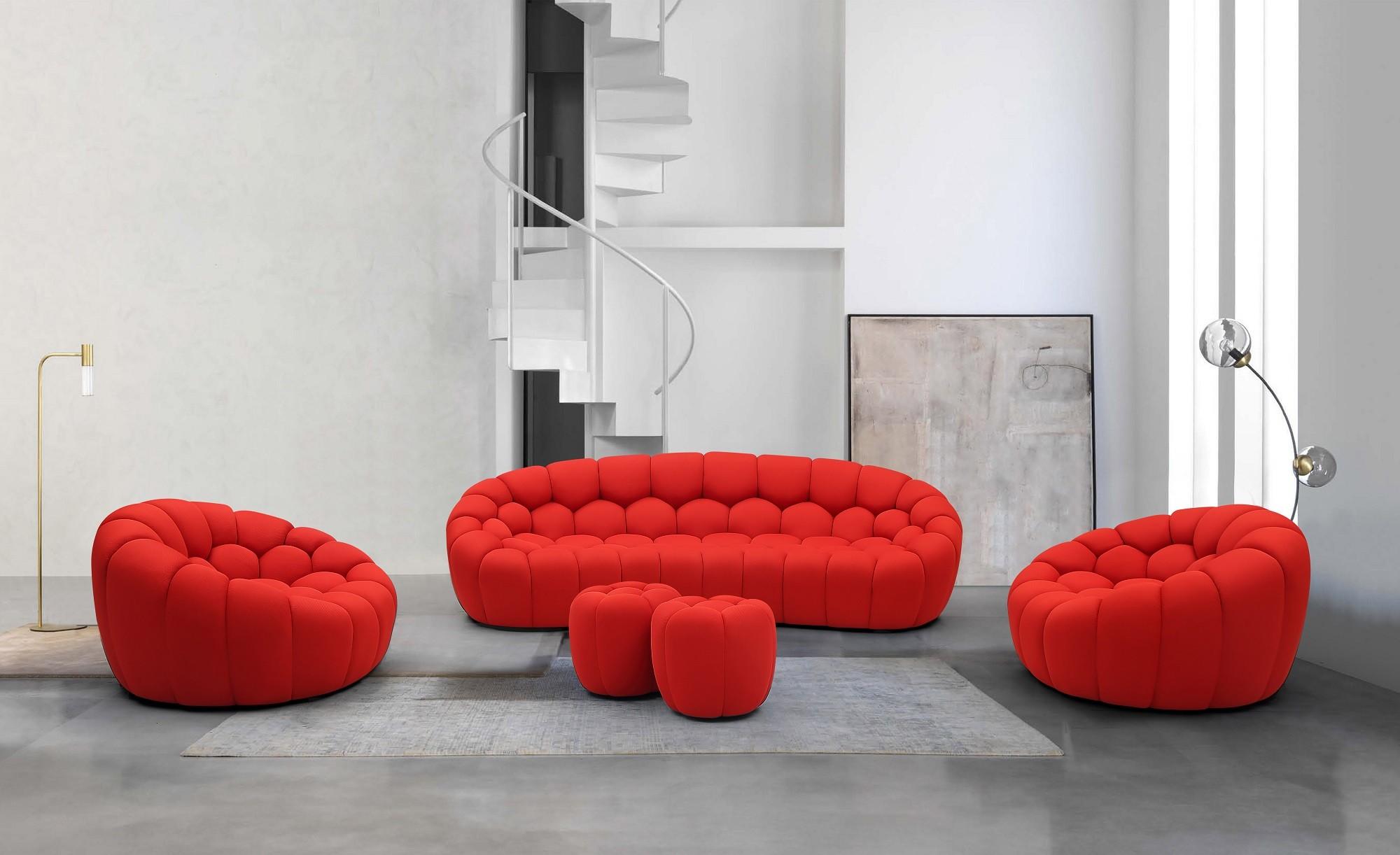 

    
Vibrant Red Fabric Rounded Shape Sofa Set 5Pcs Contemporary J&M Fantasy
