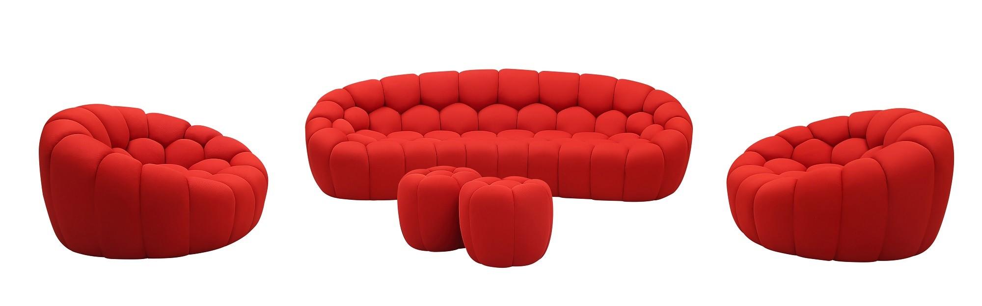

    
Vibrant Red Fabric Rounded Shape Sofa Set 5Pcs Contemporary J&M Fantasy
