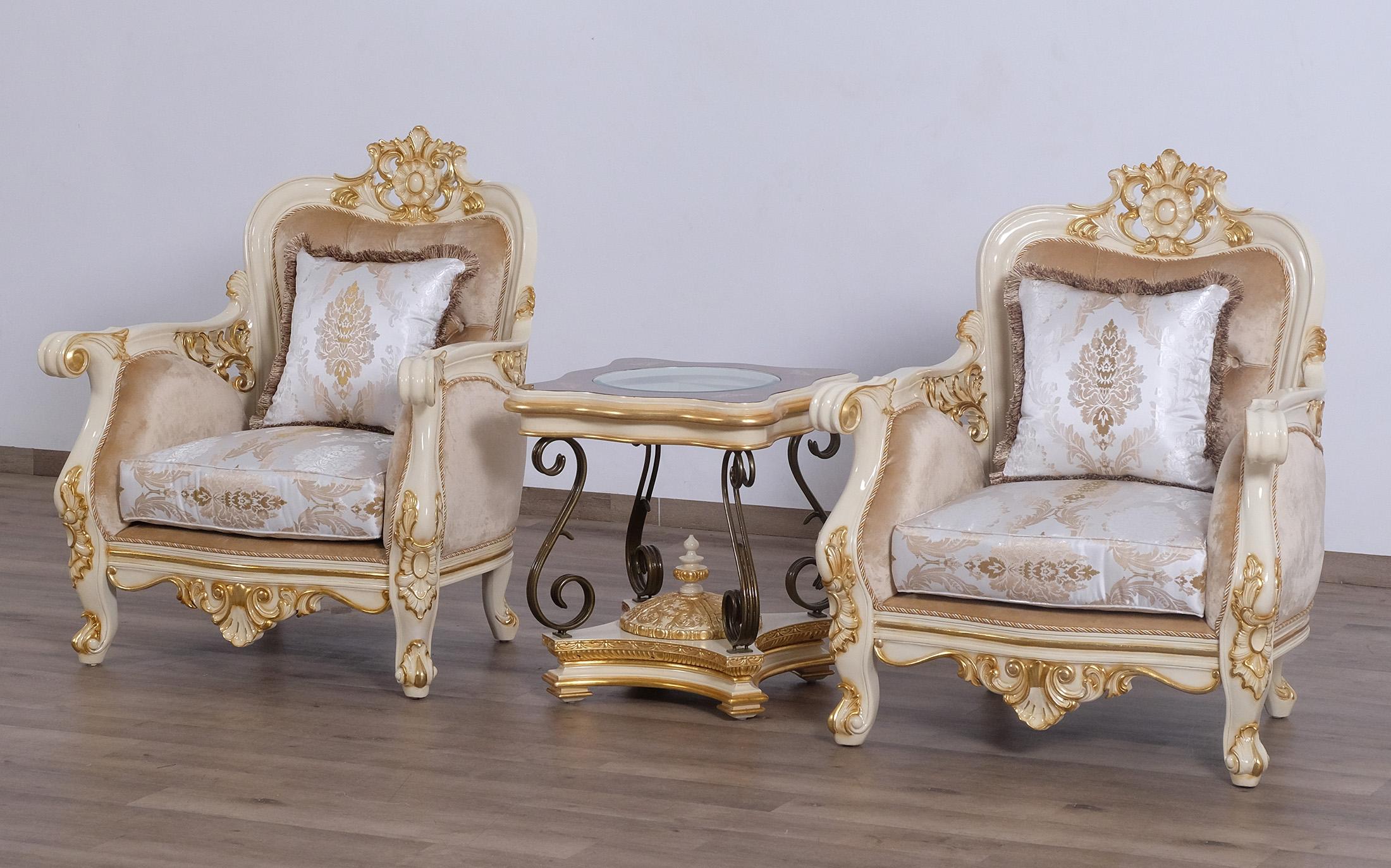 Classic, Traditional Arm Chair Set BELLAGIO 30017-C-Set-2 in Antique, Gold, Beige Fabric