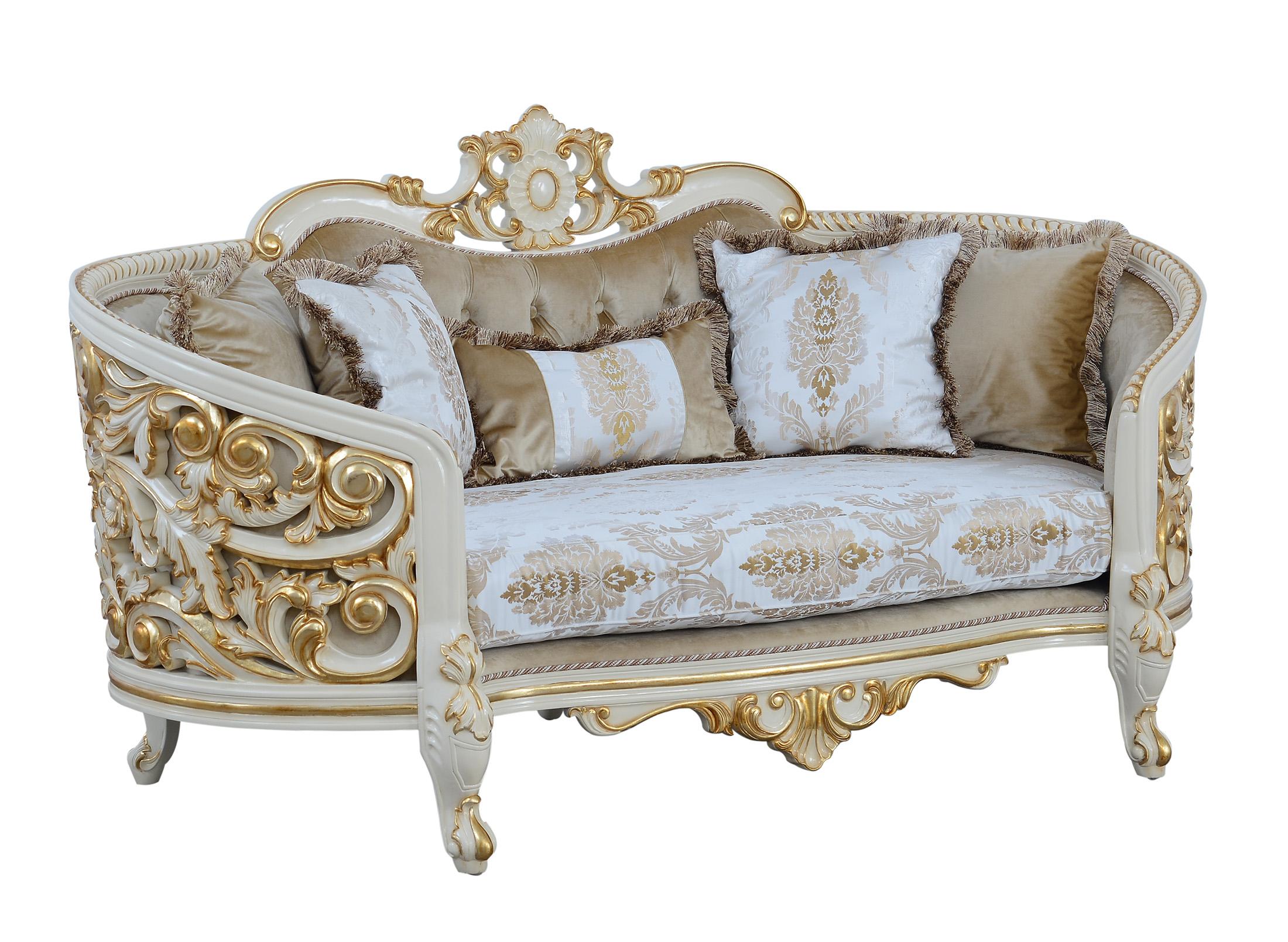 Classic, Traditional Loveseat BELLAGIO 30017-L in Antique, Gold, Beige Fabric