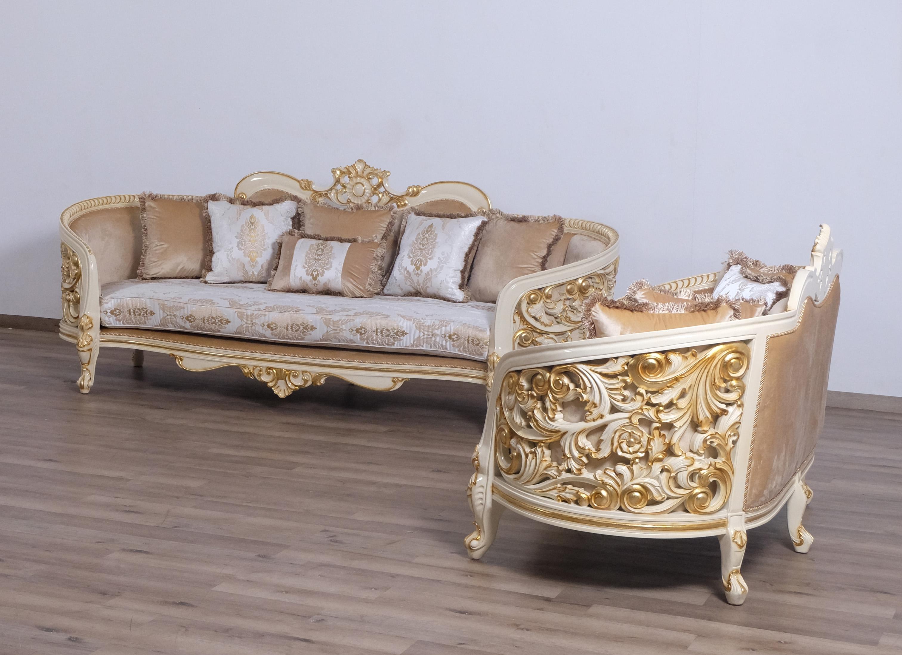 Classic, Traditional Sofa Set BELLAGIO 30017-Set-2 in Antique, Gold, Beige Fabric