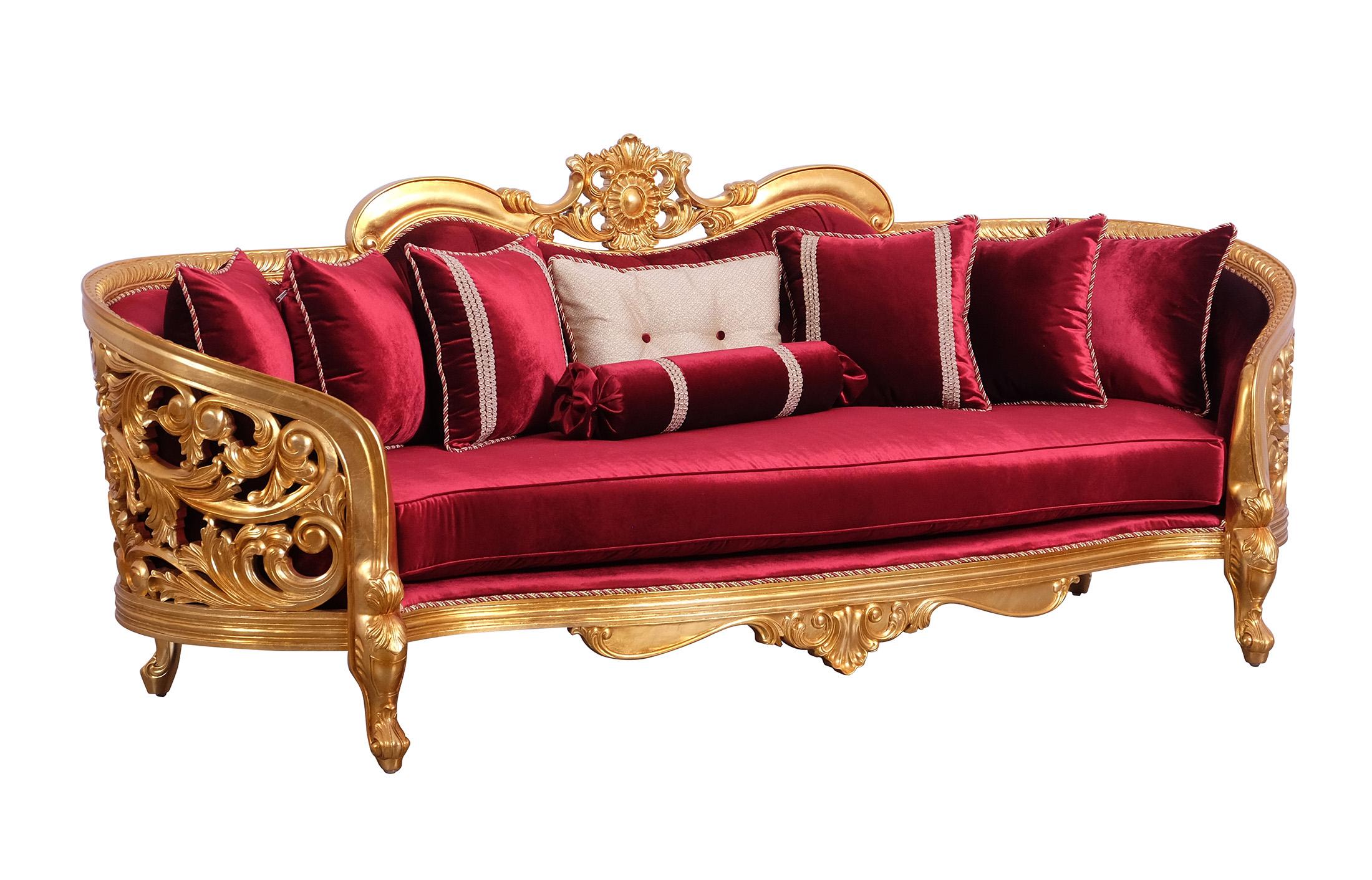 Classic, Traditional Sofa BELLAGIO II 30015-S in Antique, Gold, Burgundy Velvet