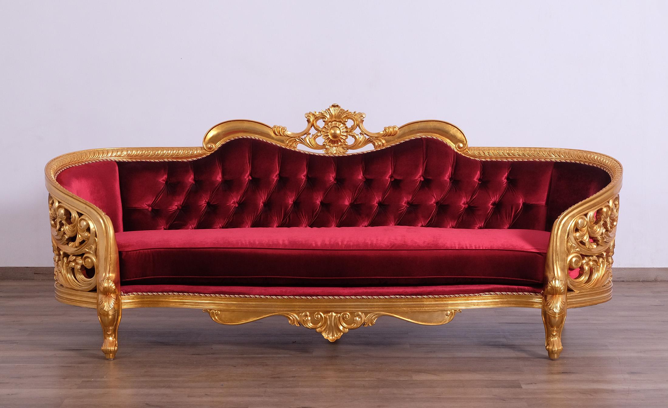 

    
Classic Burgundy Gold Fabric 30015 BELLAGIO II Sofa EUROPEAN FURNITURE
