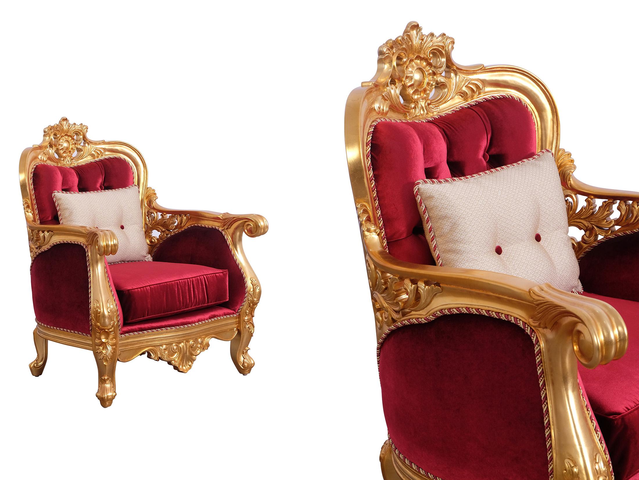 

    
Classic Burgundy Gold Fabric 30015 BELLAGIO II Arm Chair Set 2Pcs EUROPEAN FURNITURE
