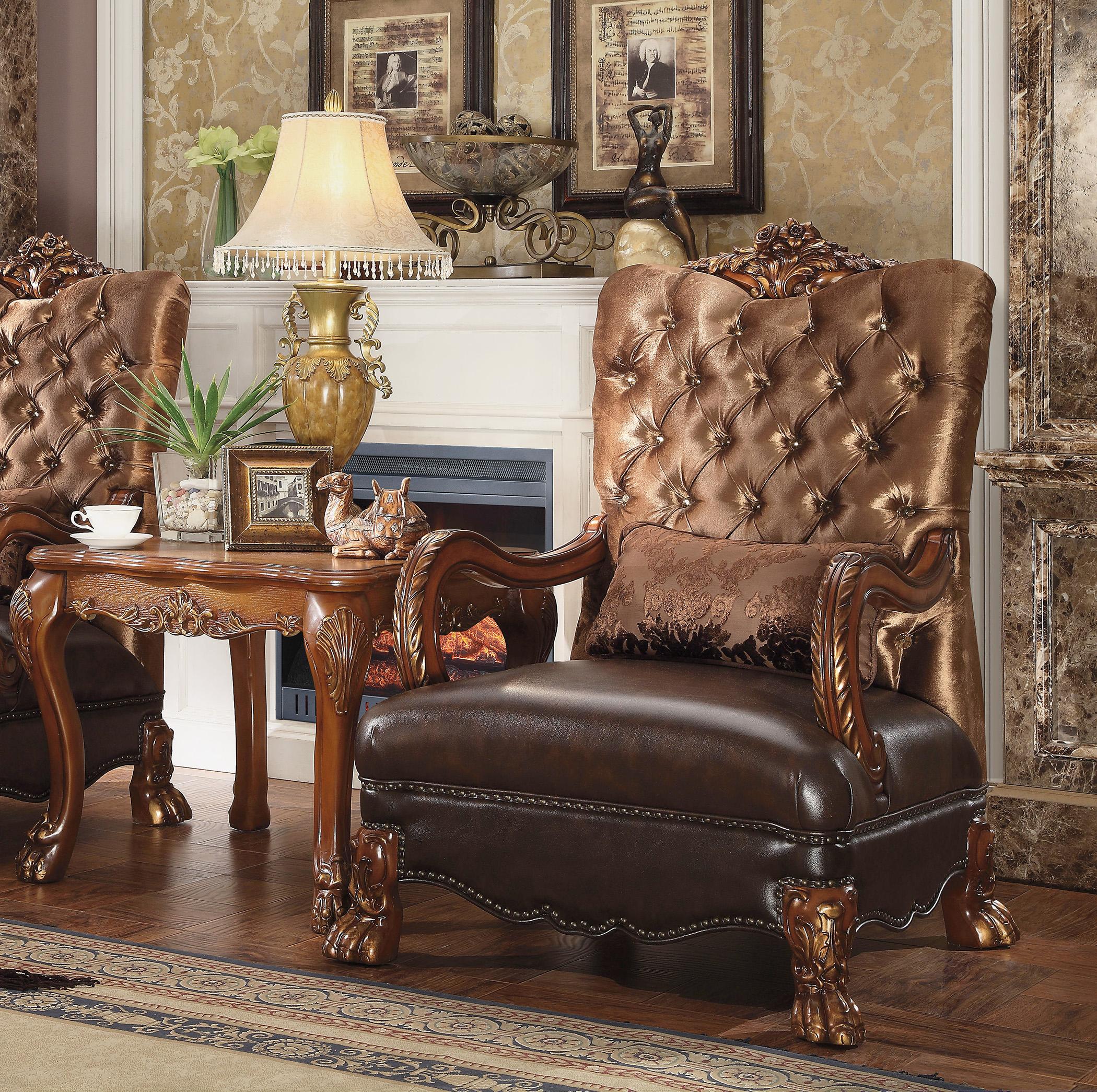 

        
Acme Furniture Dresden-52097 Accent Chair and End Table Set Oak/Golden Brown/Cherry Velvet 0840412033490
