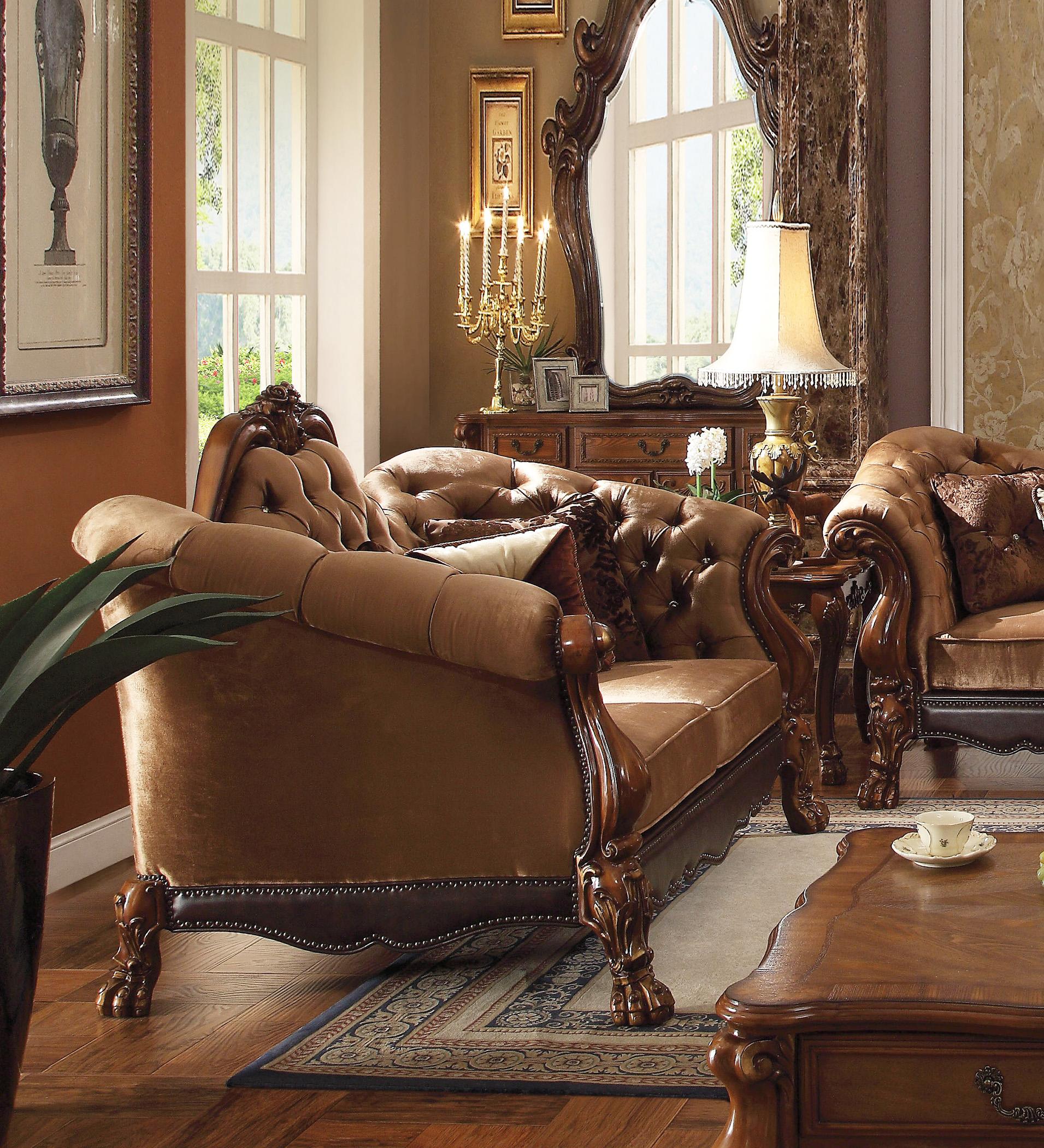 

        
0840412033476Golden Brown & Cherry Oak Sofa Set 4P Victorian Traditional Dresden 52095 Acme
