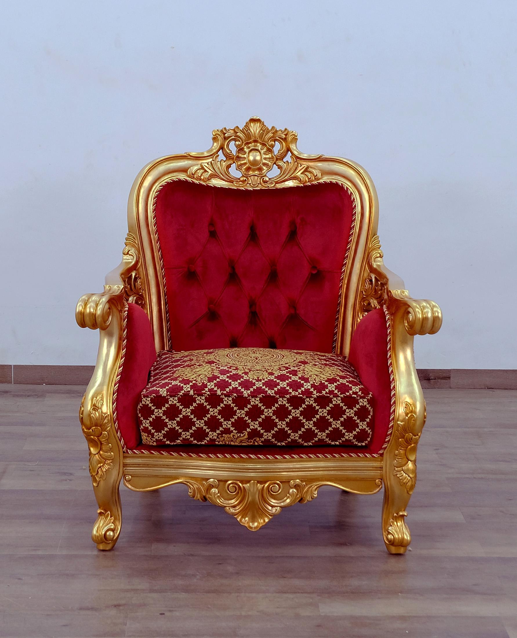

    
EUROPEAN FURNITURE BELLAGIO II Arm Chair Antique/Red/Gold 30013-C
