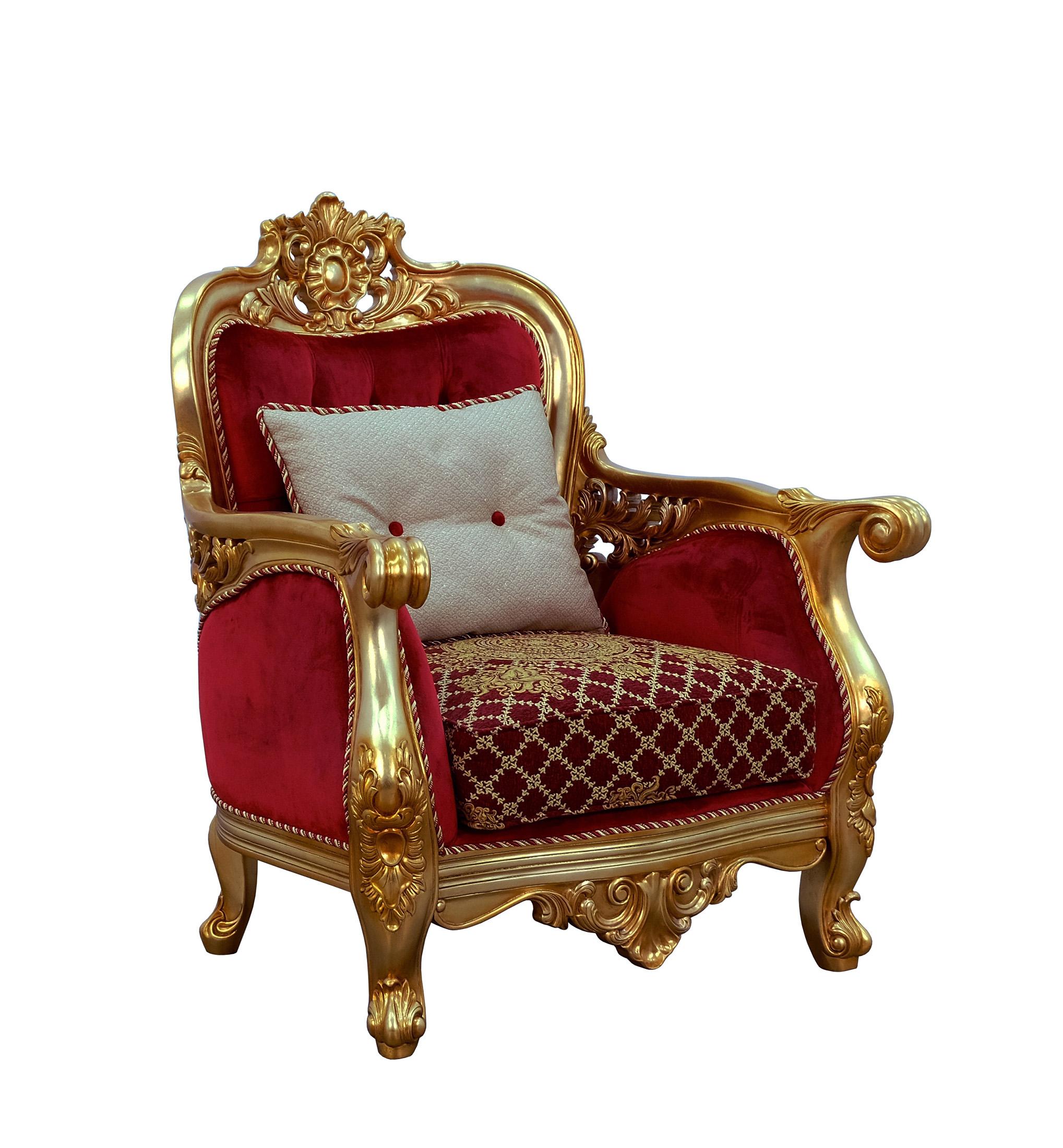 Classic, Traditional Arm Chair BELLAGIO II 30013-C in Antique, Red, Gold Velvet