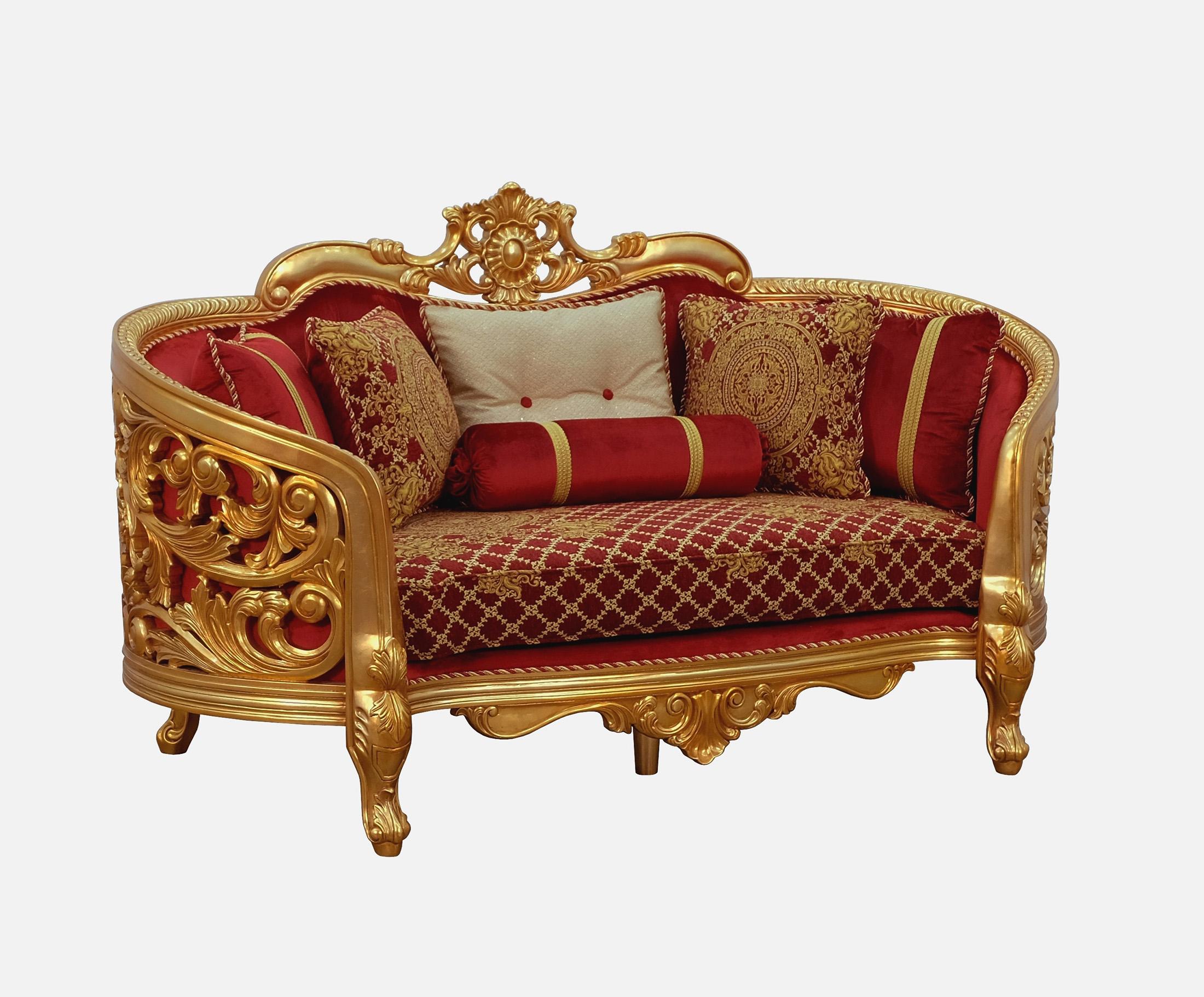 Classic, Traditional Loveseat BELLAGIO II 30013-L in Antique, Red, Gold Velvet
